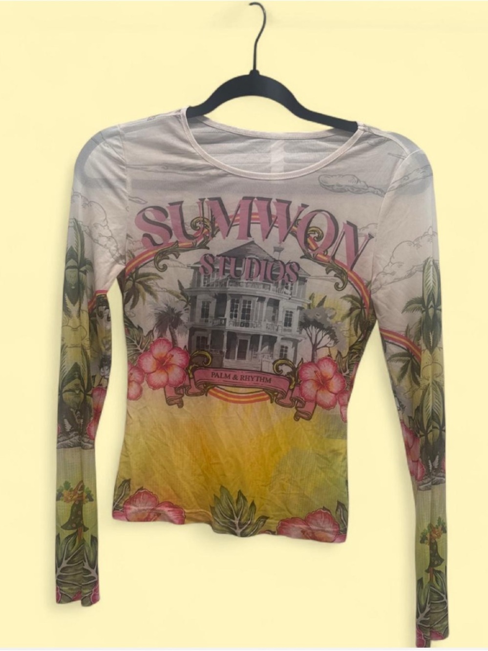 Women's Long Sleeve Graphic Top - Yellow & Pink Floral